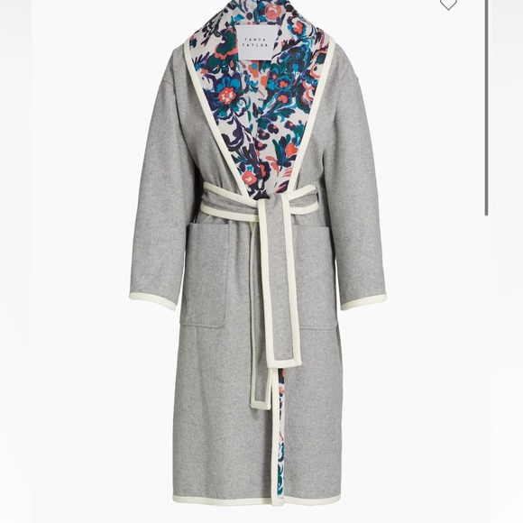 TANYA TAYLOR Cadence Belted Coat Reversible Gray & Floral Plus Sz 1X-3X - Picture 2 of 7